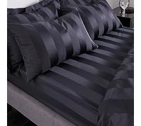 Playboy Soft Satin Stripe Single Fitted Sheet Black
