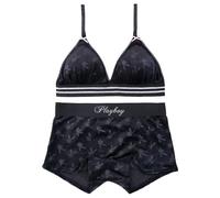 Playboy Women's Amazon Exclusive Juniors Ladies Print Underwear and Bra Sets in Sizes XXS-XL Boy Short Panties, 2-Pack Black Bunny Burnout, Medium (Pack of 2)