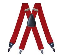 PlayCool WannGe Mens Suspenders Adjustable Elastic - Heavy Duty 1.4 Inch Wide X Shape 4 Strong Clips Suspender Braces - Red