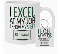 Playcrate Excel at My Job Ceramic Mug - Funny Gift for Spreadsheet Lovers, Data Nerds, or Coworkers - Includes Car Air Freshener