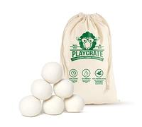 Playcrate Wool Tumble Dryer Balls - 6 Pack Organic Laundry Fabric Softener - Reduce Drying Time, Wrinkles & Static Cling - 100% Hypoallergenic New Zealand Wool