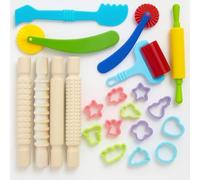 Playdough Accessories & Rolling Pin Set - 21pcs Wooden Tools, Cutters & Shapes for Kids Craft, Toddler Modelling, Preschool & Classroom Creative Play Activities