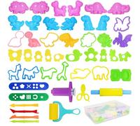 Playdough Accessories Set, 47 Pcs Dino Dinosaur Play Dough Tools and Cutters, Kids Toddlers Modeling Clay Plasticine Tools Set, Modeling Tools for Boys Girls (46 PCS Playdough Accessories)