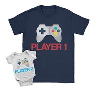 Player 1 + Player 2 Duo Babygrow and T-Shirt 18-24m Babygrow | Small T-Shirt White + Navy New Baby Arrival Father Gift Xmas