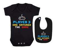 Player 3 Has Entered The Game Trainer Design Baby Grow for Baby Girl or Boy, Cute and Comfortable Baby Vests With FREE Matching Bib (0-3 Months, Black)