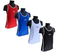 Playerz Boxing Vest | IBA Style Lightweight Amateur Boxing Vest for Sparring and Fighting | Black Blue Red White Breathable Workout Boxing Vest (UK, Alpha, M, Regular, Regular, Black)