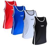 Playerz Boxing Vest | WB Style Lightweight Amateur Boxing Vest for Sparring and Fighting | Black Blue Red White Breathable Workout Boxing Top (UK, Alpha, L, Regular, Regular, Black)
