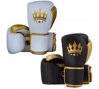 Playerz Power Boxing Gloves - High-grade Microfibre, Wide Hook and Loop Closure, Versatile for Boxing, Muay Thai, and MMA Training - Available in 10oz to 16oz, Black/Gold or White/Gold