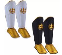 Playerz Power Shin Guards - Double Padded Muay Thai Shin Pads - Kickboxing MMA Leg Protectors with Microfibre Construction and Secure Hook & Loop Closure