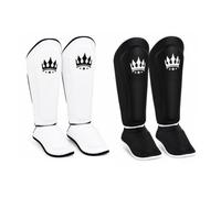 Playerz SparTech Kids Shin Guards - Junior Muay Thai & Kickboxing Shin Pads, Double Padded Impact Protection, Lightweight PU Flex Construction, Martial Arts Training Equipment, Black White