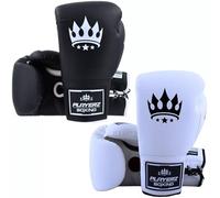 Playerz SparTech Lace Boxing Gloves - Dual-Layered Foam Padding, Premium Microfibre, Vegan-Friendly, Sizes 10oz-16oz, for Sparring, Pad Work, and Bag Training - Classic White/Black