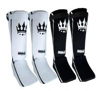 Playerz SparTech Lightweight Cotton Shin Guards - Flexible Design for Muay Thai, Kickboxing, MMA Training - Secure Elastic Fit, Breathable Cotton Material - Adult & Kids Sizes, Black/White