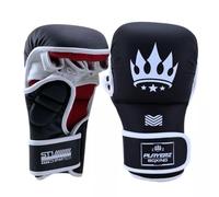 Playerz SparTech MMA Sparring Gloves - Vegan Microfibre, Dual-Layer Foam, Open Palm for Grappling & Striking Mitts, Curved Punch Zone, Adjustable Wrist Strap - Black/White (S-XL)