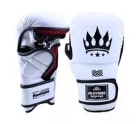 Playerz SparTech MMA Sparring Gloves - Vegan Microfibre, Dual-Layer Foam, Open Palm for Grappling & Striking Mitts, Curved Punch Zone, Adjustable Wrist Strap - Black/White (S-XL)
