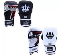 Playerz SparTech MMA Sparring Gloves - Vegan Microfibre, Dual-Layer Foam, Open Palm for Grappling & Striking Mitts, Curved Punch Zone, Adjustable Wrist Strap - Black/White (S-XL)