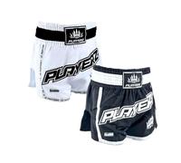 Playerz SparTech Muay Thai Shorts - Authentic Craftsmanship, Enhanced Mobility, Secure Fit, Black/White and White/Black Designs, Unisex Training Shorts Perfect for Training and Bouts