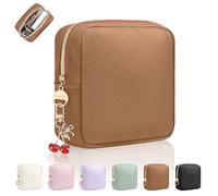 Playexen 4.9" Small Makeup Bag for Purse, PU Mini Cosmetic Bag with Ring Buckle, Portable Small Makeup Travel Toiletry Pouches for Women, Birthday/Wedding/Christmas Gifts (Brown)