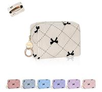 Playexen 5.3" Corduroy Mini Makeup Bag, Small Cosmetics Bag with Ring Buckle, Portable Travel Makeup Pouch for Women, C-XS Bow Tie-Beige, Mini