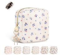 Playexen Corduroy Mini Makeup Bag, Small Cosmetics Bag with Ring Buckle, Portable Travel Makeup Pouch for Women, Daily Use, A-Floral-Mini Blue, Small