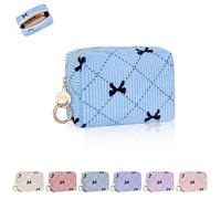 Playexen Corduroy Mini Makeup Bag, Small Cosmetics Bag with Ring Buckle, Portable Travel Makeup Pouch for Women, Daily Use, C-XS Bow Tie-Light Blue, Mini