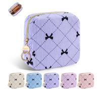Playexen Corduroy Mini Makeup Bag, Small Cosmetics Bag with Ring Buckle, Portable Travel Makeup Pouch for Women, Daily Use, A-Bow Tie-Light Purple, S