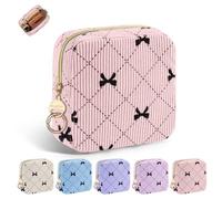 Playexen Corduroy Mini Makeup Bag, Small Cosmetics Bag with Ring Buckle, Portable Travel Makeup Pouch for Women, Daily Use, A-Bow Tie-Light Pink, Small