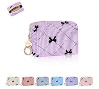 Playexen Corduroy Mini Makeup Bag, Small Cosmetics Bag with Ring Buckle, Portable Travel Makeup Pouch for Women, Daily Use, C-XS Bow Tie-Purple, Mini