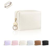 Playexen Mini Makeup Bag, Small Cosmetic Bag for Purse with Ring Buckle, Portable XS Travel Makeup Pouches Purse, Birthday/Party/Christmas Gifts (Solid-Beige)