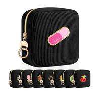 Playexen Personalized Small Makeup Bag, Corduroy Small Cosmetic Bag with Chenille Patch, Portable Mini Travel Toiletry Organize Pouches, Women Girlfriend Sister Wife Grandma Daughter Gifts, Black-Meds