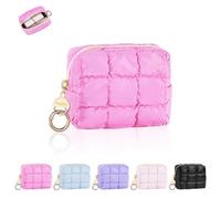 Playexen Puffy Small Makeup Bag, Cute Quilted Cosmetic Bag for Purse, Mini Travel Toiletry Organize Pouches for Women, Birthday/Wedding/Christmas Gifts, XS-Rose Red