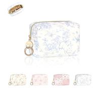 Playexen Quilted Mini Makeup Bag for Purse, Cute Cotton Small Cosmetic Bag, Portable Mini Travel Makeup Pouches for Lipsticks, Chapsticks, Small Items, Gifts for Birthday/Party/Christmas, Plaid-Plants