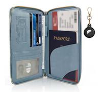 Playexen RFID Blocking Passport Wallet, Anti Theft PU Leather Passport Pouch with Tracker Case, Travel Document Organizer Zipper Wallet with Wrist Strap, Gifts for Women and Men, Blue, Fashion