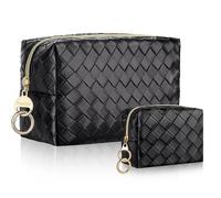 Playexen Small Makeup Bag, PU Leather Mini Cosmetics Bag for Purse, Portable Small Travel Makeup Pouch with Ring Buckle, C-2Pack Plaid, L