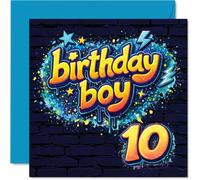 Playful 10th Birthday Card - Bursting with Birthday Energy - Graffiti-style 'Birthday Boy 10' Design in Bold, Vibrant Colours - 145mm Square, Envelope Included