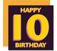 Playful 10th Birthday Card - Bursting with Birthday Joy - Bold Yellow and Purple Number Design - Perfect for Their Big 1st Milestone - 145mm Square, Envelope Included