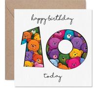 Playful 10th Birthday Card - Celebrate Double Digits in Style - Colourful Bears and Bold '10 Today' Design - A Cheerful Pick for Their Big Day - 145mm Square, Envelope Included