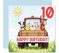 Playful 10th Birthday Card - Farmyard Fun in Full Swing - Colourful Animals on a Tractor Illustration - Bursting with Cheerful Birthday Vibes - 145mm Square, Envelope Included