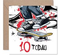 Playful 10th Birthday Card - Kickflip into Double Digits - Skateboard Action and Bold '10 TODAY' Design - Energetic Fun for Cool Kids - 145mm Square, Envelope Included