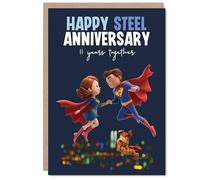 Playful 11th Anniversary Card, Up, Up and Away After 11 Years