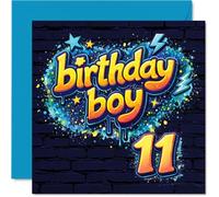 Playful 11th Birthday Card - Big Birthday Energy - Bold 'Birthday Boy 11' Text with Vibrant Blue, Yellow and Orange Splashes - 145mm Square, Envelope Included