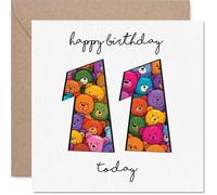 Playful 11th Birthday Card - Bursting with Birthday Cheer - Colourful Teddy Bears Form a Bright Number Eleven - Playful Design to Mark the Big 1-1 - 145mm Square, Envelope Included