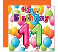 Playful 11th Birthday Card - Bursting with Birthday Fun - Vibrant Balloons and Stars Design - Sure to Make Turning 11 Extra Special - 145mm Square, Envelope Included