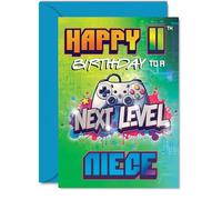 Playful 11th Birthday Card for Niece - Level Up the Birthday Fun - Vibrant Gaming Controller Design in Bold Colours - Perfect for Your Superstar Niece - 5x7 Inch, Envelope Included
