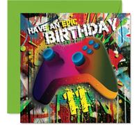 Playful 11th Birthday Card - Level Up the Big Day - Gaming Controller and Graffiti Vibe - Perfect for the Video Game Fan Turning Eleven - 145mm Square, Envelope Included