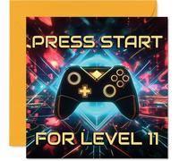Playful 11th Birthday Card - Level Up the Fun - Bold Video Game Controller Design with Vibrant Colours - 145mm Square, Envelope Included