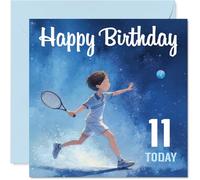 Playful 11th Birthday Card - Smash Your Big Day - Tennis-loving Boy Leaps for Birthday Glory - Action-packed Fun for Sporty Kids - 145mm Square, Envelope Included