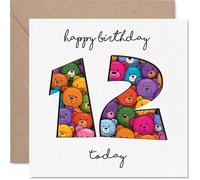 Playful 12th Birthday Card - Bears Bring the Birthday Fun - Colourful Number 12 Design with Happy Characters - 145mm Square, Envelope Included