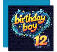 Playful 12th Birthday Card - Big Birthday Fun - Colourful 'Birthday Boy 12' Design with Bold Splashes - Brings Vibrant Energy to His Special Day - 145mm Square, Envelope Included