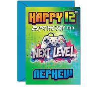 Playful 12th Birthday Card for Nephew - Level Up Their Big Day - Bold Gaming Controller Design with Vibrant Colours - Perfect for Any Young Gaming Fan - A5, Envelope Included