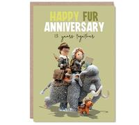 Playful 13th Anniversary Card - Whimsical Mammoth Ride Illustration - Playful Animal Adventure Design - Celebrates 13 Years Together with a Fun Twist - A5, Envelope Included